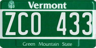 VT license plate ZCO433