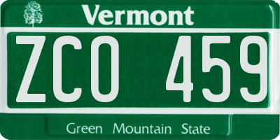 VT license plate ZCO459