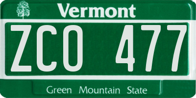 VT license plate ZCO477
