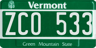 VT license plate ZCO533