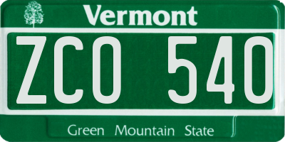 VT license plate ZCO540