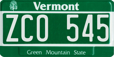 VT license plate ZCO545
