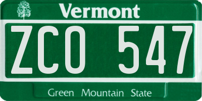 VT license plate ZCO547