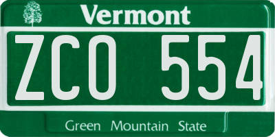 VT license plate ZCO554