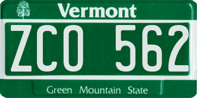 VT license plate ZCO562
