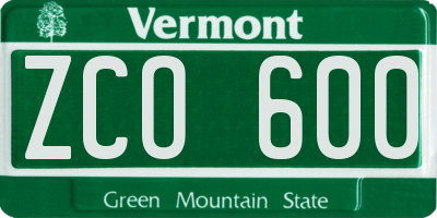 VT license plate ZCO600