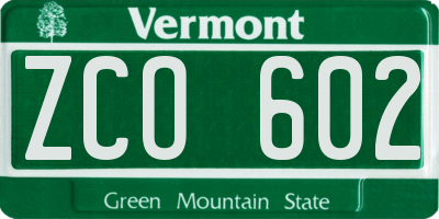 VT license plate ZCO602