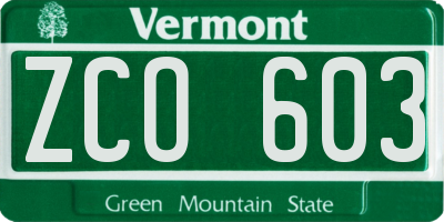 VT license plate ZCO603