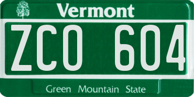 VT license plate ZCO604