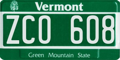 VT license plate ZCO608