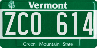 VT license plate ZCO614