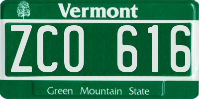 VT license plate ZCO616