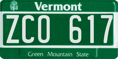 VT license plate ZCO617