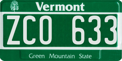 VT license plate ZCO633