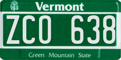 VT license plate ZCO638