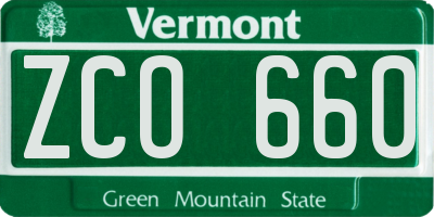 VT license plate ZCO660