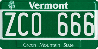 VT license plate ZCO666