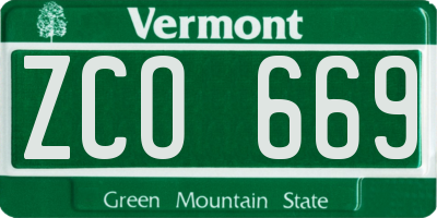 VT license plate ZCO669