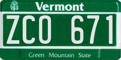 VT license plate ZCO671