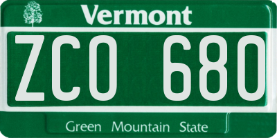 VT license plate ZCO680