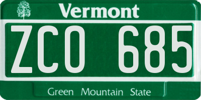 VT license plate ZCO685