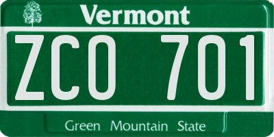 VT license plate ZCO701