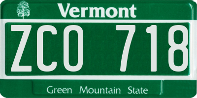 VT license plate ZCO718
