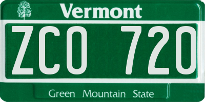 VT license plate ZCO720