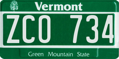 VT license plate ZCO734