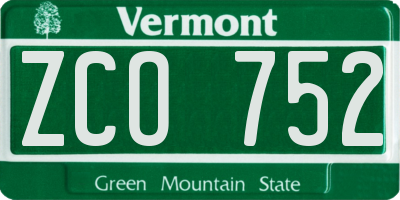 VT license plate ZCO752