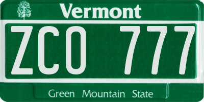 VT license plate ZCO777