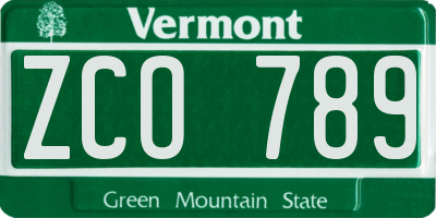 VT license plate ZCO789
