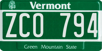 VT license plate ZCO794
