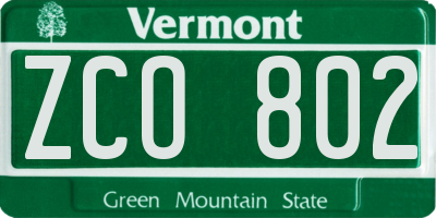VT license plate ZCO802