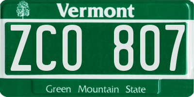VT license plate ZCO807