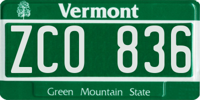 VT license plate ZCO836