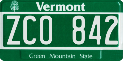 VT license plate ZCO842