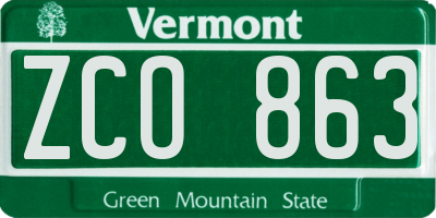 VT license plate ZCO863