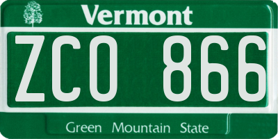 VT license plate ZCO866