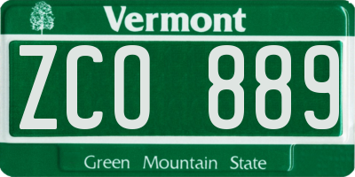 VT license plate ZCO889
