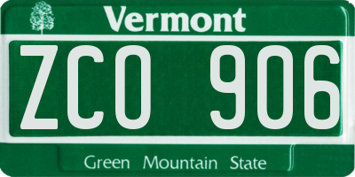 VT license plate ZCO906