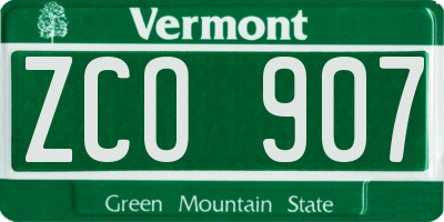 VT license plate ZCO907