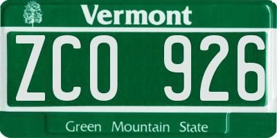 VT license plate ZCO926