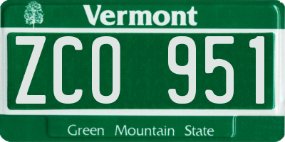 VT license plate ZCO951