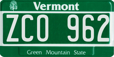 VT license plate ZCO962