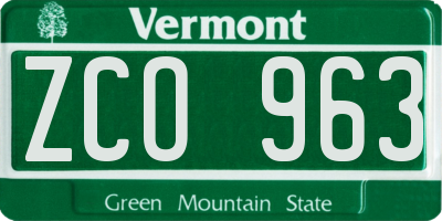 VT license plate ZCO963