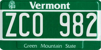 VT license plate ZCO982
