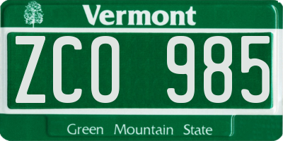 VT license plate ZCO985