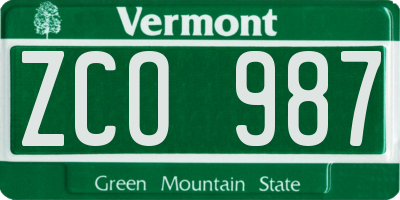 VT license plate ZCO987