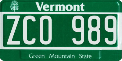 VT license plate ZCO989